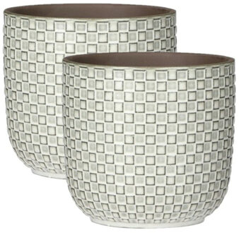 Mica Decorations 2x Stuks Plantenpotten/bloempotten keramiek wit - D13.5 en H13 cm