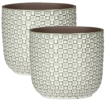 Mica Decorations 2x Stuks Plantenpotten/bloempotten van keramiek wit - D12 en H11 cm