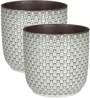 Mica Decorations 2x Stuks Plantenpotten/bloempotten van keramiek wit - D19 en H17.5 cm