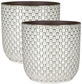 Mica Decorations 2x Stuks Plantenpotten/bloempotten van keramiek wit - D21.5 en H20.5 cm
