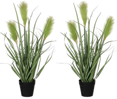 Mica Decorations 2x stuks riet grasplant kunstplanten groen in kunststof pot H53 x D30 cm - Kunstplanten