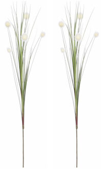 Mica Decorations 2x stuks - Rietgras kunstplant - losse steel/tak - groen/wit - 84 cm - siertakken
