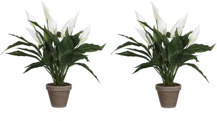 Mica Decorations 2x stuks spathiphyllum lepelplant kunstplanten wit in keramieken pot H50 x D40 cm - Kunstplanten