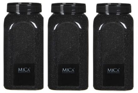 Mica Decorations 3x Decoratie/hobby zand zwart 1 kg - Home Deco - Woonaccessoires - decoratie materialen