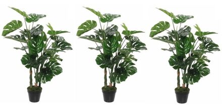 Mica Decorations 3x Groene Monstera/gatenplant kunstplant 100 cm in zwarte pot