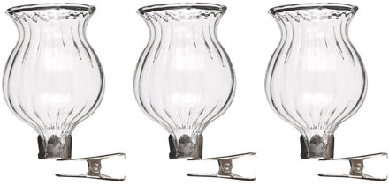 Mica Decorations 3x Kleine vaasjes van glas met clip 6 x 4 cm - Vazen Transparant