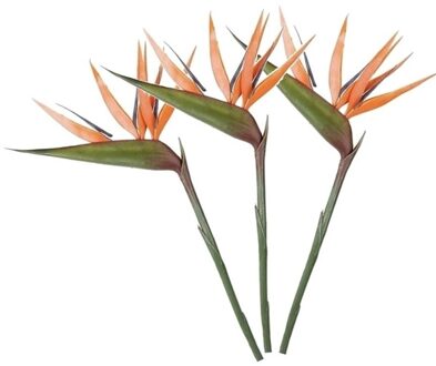 Mica Decorations 3x Oranje kunst strelitzia/paradijsvogelbloem kunstbloemen 90 cm decoratie - Kunstbloemen