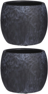 Mica Decorations 3x stuks bloempot in het mat zwart keramiek voor kamerplant H14 x D16 cm