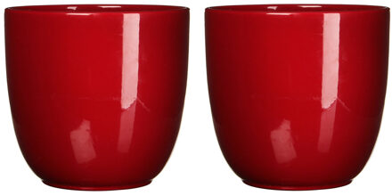 Mica Decorations 3x stuks bloempotten glans donkerrood keramiek voor kamerplant H14 x D14.5 cm