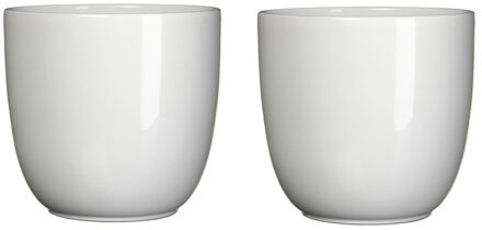 Mica Decorations 3x stuks bloempotten glans wit keramiek voor kamerplant H9 x D10 cm