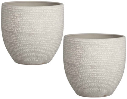 Mica Decorations 3x stuks bloempotten in het lichtgrijs terracotta voor kamerplant H22 x D24 cm