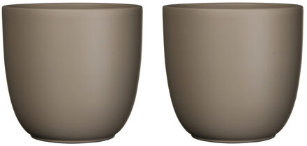 Mica Decorations 3x stuks bloempotten mat taupe bruin keramiek voor kamerplant H20 x D22.5 cm