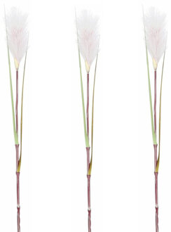 Mica Decorations 3x stuks kunstgras/rietgras kunstplant tak/losse steel - groen/witte pluim - 72 cm