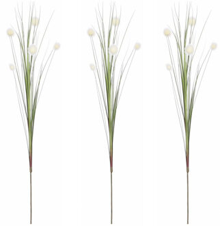 Mica Decorations 3x stuks - Rietgras kunstplant - losse steel/tak - groen/wit - 84 cm - siertakken