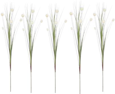 Mica Decorations 5x - Rietgras kunstplant - losse steel/tak - groen/wit - 84 cm - siertakken