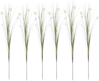 Mica Decorations 6x - Rietgras kunstplant - losse steel/tak - groen/wit - 84 cm - siertakken