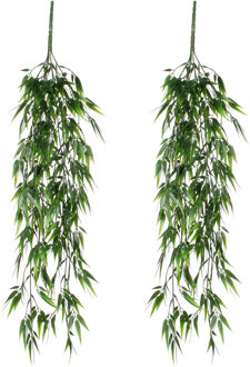 Mica Decorations Bamboe kunstplant hangplant - Set van 2x stuks - groen hangend - 76 x 20 cm