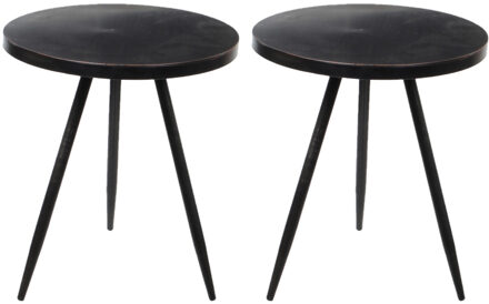 Mica Decorations Bijzettafel Kent - 2x - zwart - 35 x 40 cm - rond - metaal - planten tafeltje - bijzet tafels
