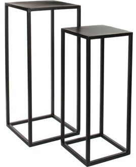 Mica Decorations BIjzettafels Goa - 2 stuks - metaal - zwart - 70 cm - plantenhouder/plantentafel