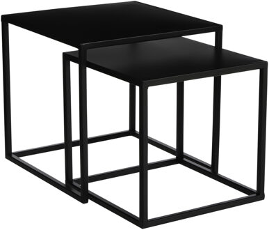 Mica Decorations Bijzettafels Goa - set van 2x - zwart - 29 en 33 cm - metaal - vierkant - tafeltjes