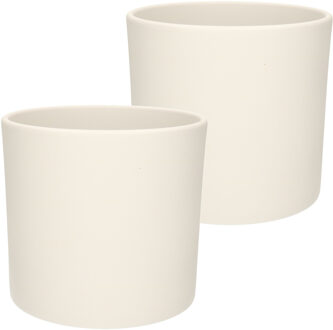 Mica Decorations Bloem/planten pot - 2x stuks - mat wit - keramiek - H21.5 x D23 cm - plantenpot