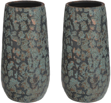 Mica Decorations Bloemenvaas Clemente - 2x - 35 x 17 cm - groen/koper - keramiek - vaas