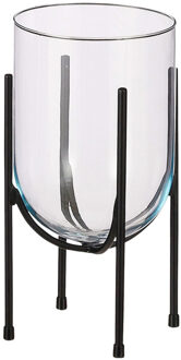 Mica Decorations Bloemenvaas Jamey - metalen standaard - transparant - 31 x 17 cm - decoratieve bloemenvaas