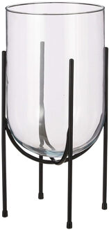 Mica Decorations Bloemenvaas Jamey - metalen standaard - transparant - 40 x 21 cm - decoratieve bloemenvaas