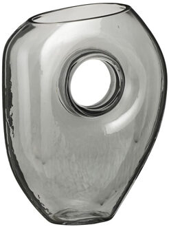 Mica Decorations Bloemenvaas Jay - grijs transparant glas - 18 x 7,5 x 22 cm - decoratieve vaas - bloemen/takken