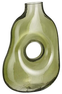 Mica Decorations Bloemenvaas Jay - groen transparant glas - 18 x 10 x 25 cm - decoratieve vaas - bloemen/takken