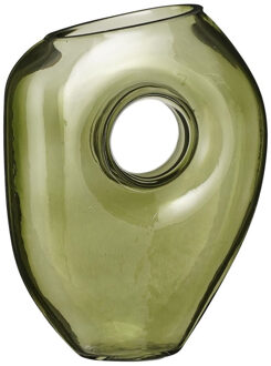 Mica Decorations Bloemenvaas Jay - groen transparant glas - 18 x 7,5 x 22 cm - decoratieve vaas - bloemen/takken