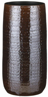 Mica Decorations Bloemenvaas - keramiek - bruin - relief patroon - D25 x H50 cm