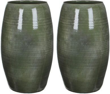 Mica Decorations Bloemenvaas Lester - 2x - groen - glanzend - keramiek - 50 x 30 cm - vaas