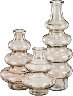 Mica Decorations Bloemenvaas Sira - 3x - transparant glas - beige - 3 maten - vaas - sierlijk model