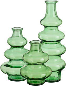 Mica Decorations Bloemenvaas Sira - 3x - transparant glas - groen - 3 maten - vaas - sierlijk model