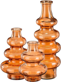 Mica Decorations Bloemenvaas Sira - 3x - transparant glas - oranje - 3 maten - vaas - sierlijk model