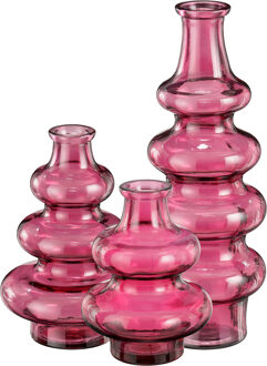 Mica Decorations Bloemenvaas Sira - 3x - transparant glas - roze - 3 maten - vaas - sierlijk model