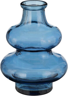 Mica Decorations Bloemenvaas Sira - transparant glas - blauw - D12 x H16 cm - vaas - sierlijk model