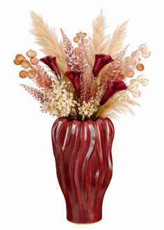 Mica Decorations Bloemenvaas Thom - bordeaux rood - keramiek - 35 x 22 cm - decoratie vaas