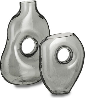 Mica Decorations Bloemenvazen Jay - 2-delig - grijs transparant glas - decoratieve vaas