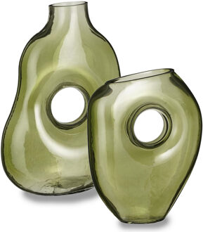 Mica Decorations Bloemenvazen Jay - 2-delig - groen transparant glas - decoratieve vaas - Vazen