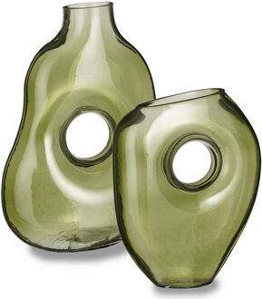 Mica Decorations Bloemenvazen Jay - 2-delig - groen transparant glas?- decoratieve vaas