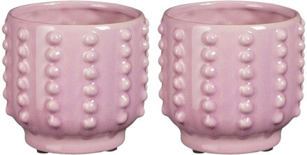 Mica Decorations Bloempot - 2x - boaz - gebobbeld - roze - 11 x 13 cm