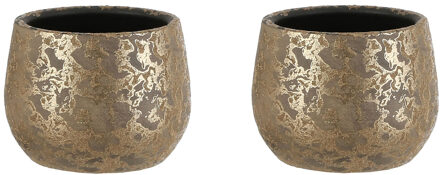 Mica Decorations Bloempot - 2x - goudkleurig - keramiek - 16 x 13 cm