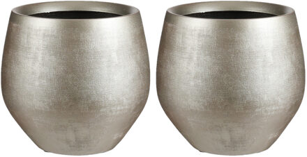 Mica Decorations Bloempot - 2x - goudkleurig - keramiek - 26 x 23 cm