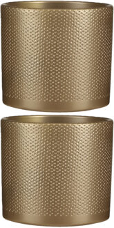 Mica Decorations Bloempot - 2x - goudkleurig - relief - keramiek - 17 x 19 cm