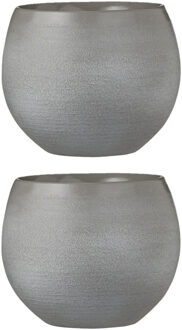 Mica Decorations Bloempot - 2x - grijs - keramiek - 18 x 15 cm