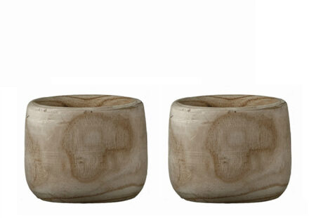 Mica Decorations Bloempot - 2x - hout - voor binnen en buiten - 14 cm - Plantenbak