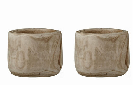 Mica Decorations Bloempot - 2x - hout - voor binnen en buiten - D19 cm - Plantenbak