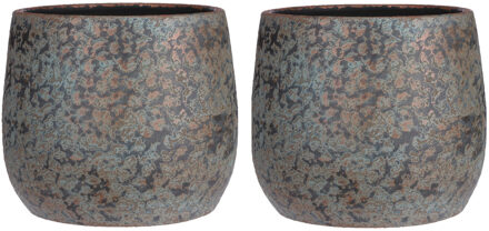 Mica Decorations Bloempot - 2x - keramiek - kamerplanten - koper - D31 x H38 cm